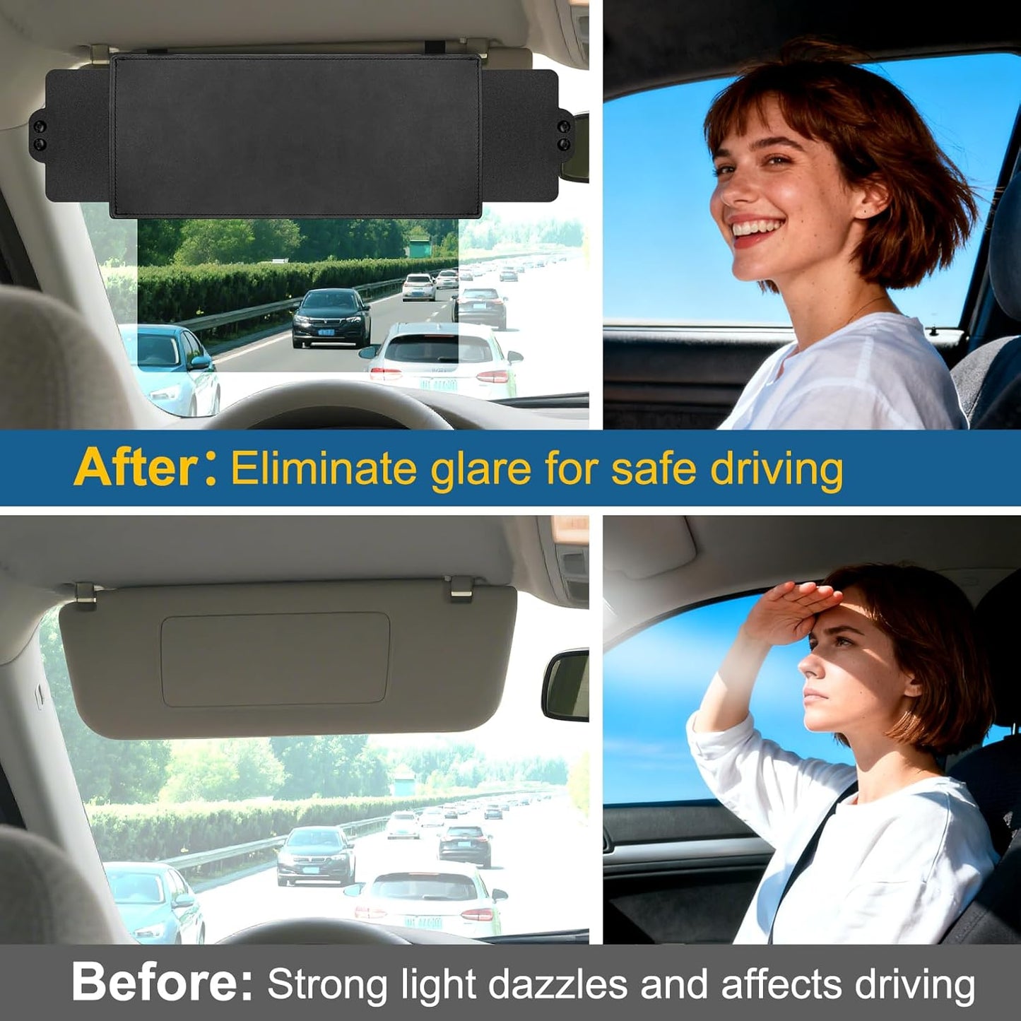 Veharvim Sun Visor Extender for Car (Polarized, UV400, PC Lens, 2 Side Sunshade), Car Visor Extender Sun Blocker, Visor Extender Attachment, Anti-Glare for Safe Driving