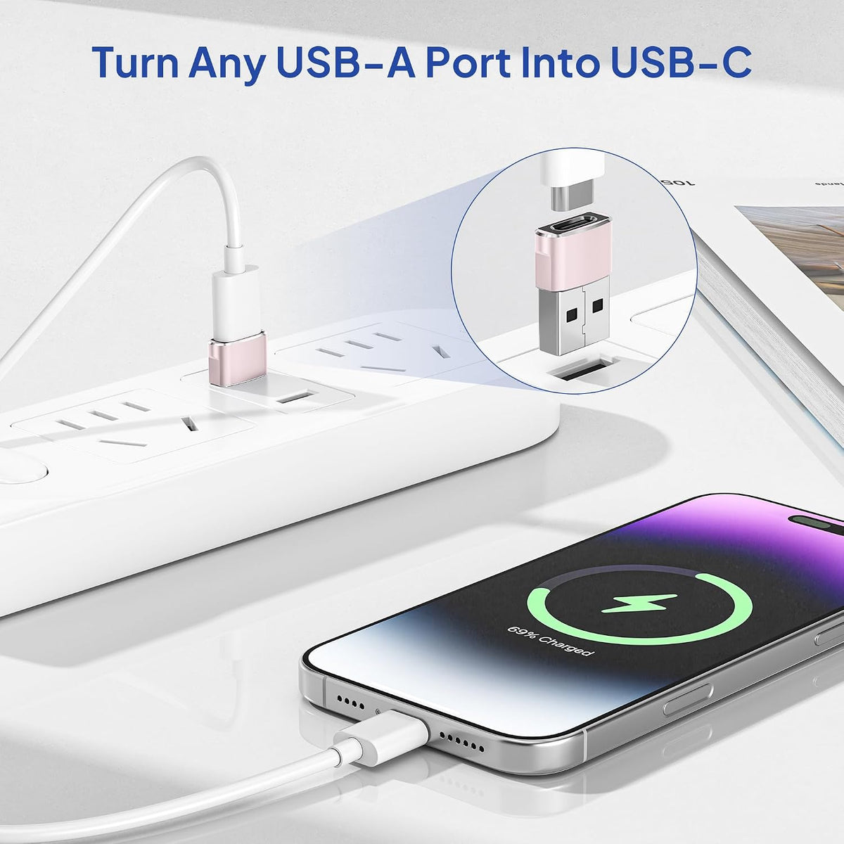 Elebase USB to USB C Adapter for iPhone 17 4Pack,USBC Female to A Male Car Charger Adapter,Type C Converter Apple 17e 16 Pro Max 15 14 Plus,iWatch Watch 11 10 Ultra 3,iPad Air,Samsung Galaxy S26
