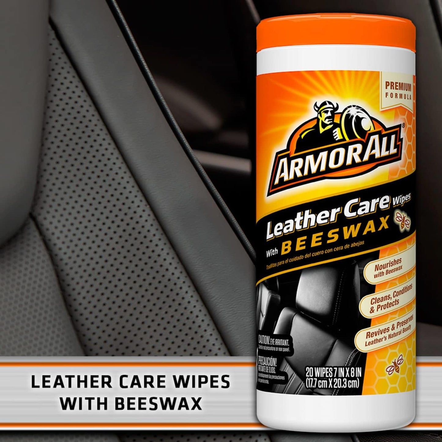 Armor All Car Interior Cleaner Leather Wipes - Cleaning for Cars & Truck & Motorcycle, 20 Count (Pack of 6), 10881