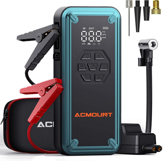 W160 Jump Starter with Air Compressor, 5000A Portable Car Jump Starter 150PSI Tire Inflator/Air Pump, 12V Battery(Up to 9L Gas/8L Diesel Engine) Jump Pack Car Emergency Kit Idea Gift for Man (Silver)
