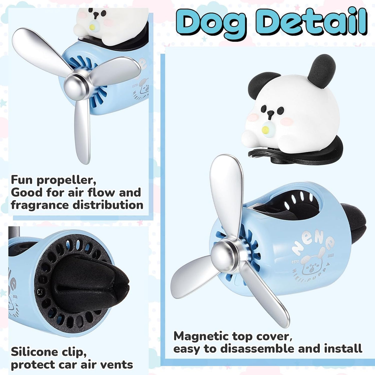 Tallew Car Air Freshener Cute Duck Car Vent Clip Diffuser with Rotating Propeller Outlet Vent 2.5" x 2.4" x 2.1" Easy to Install Included 2 Scents Aroma Tablets Aromatherapy Ornament Auto Accessories