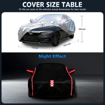 Car Cover for Sedan, Waterproof All Weather Heavy Duty, 360° Underbody Wrap Windproof Design, Quick Install Outdoor Vehicle Cover, Fits 186-193 in