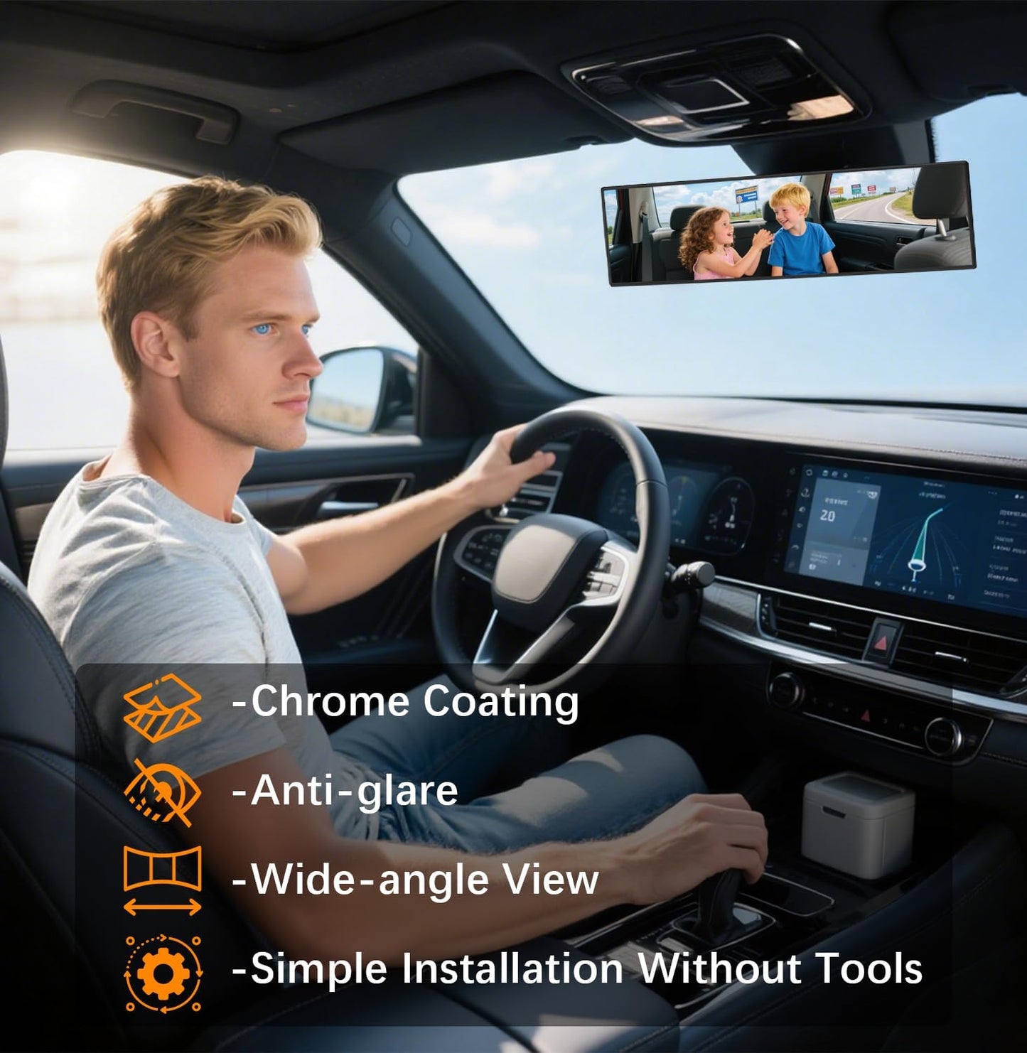 Rear View Mirror, Chrome Anti-glare Panoramic Rear Mirrors Universal 10 Inch Convex Car Interior Clip on Extra Big Wide Angle Rearview Mirror Extender to Reduce Blind Spot for Car SUV