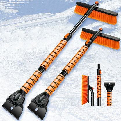 39" Extendable Snow Brush with Ice Scraper & Squeegee for Car Windshield,Rotating Auto Snow Brush with Foam Grip,Heavy Duty Car Snow Brush and Ice Scraper Combo for Truck SUV,Orange