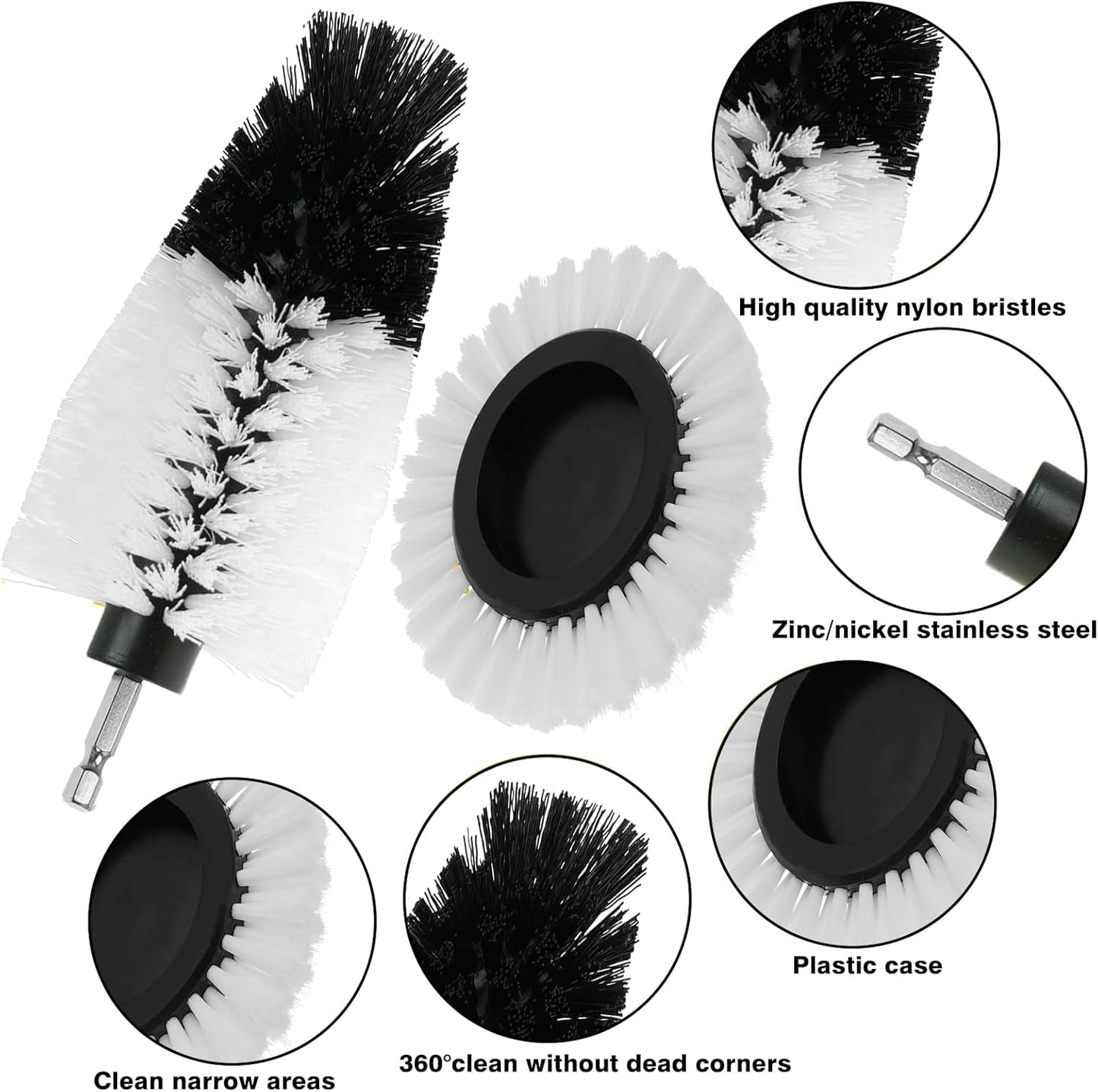 8 Pcs Drill Brush Attachment Set, Power Cleaning Scrub Brush Kit with Extend Long Attachment, All Purpose Drill Scrub Brushes for Car, Grout, Floor, Tub, Bathroom and Kitchen (Yellow)