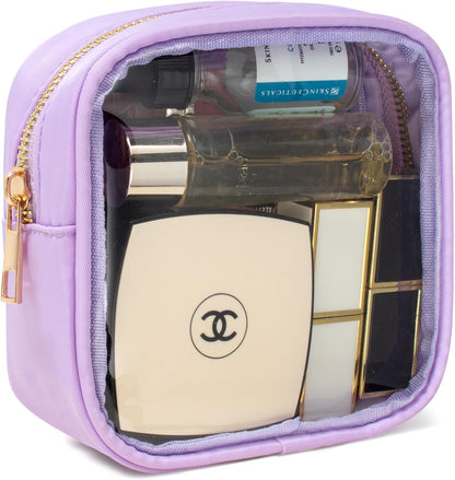 Small Clear Makeup Bag for Purse Small Cosmetic Bag Travel Size Toiletry Bags Cute Travel Makeup Bag,Coin Purse,Car Asscessories Organizer Storage Travel Essentials for Women Girls(Clear-Beige)