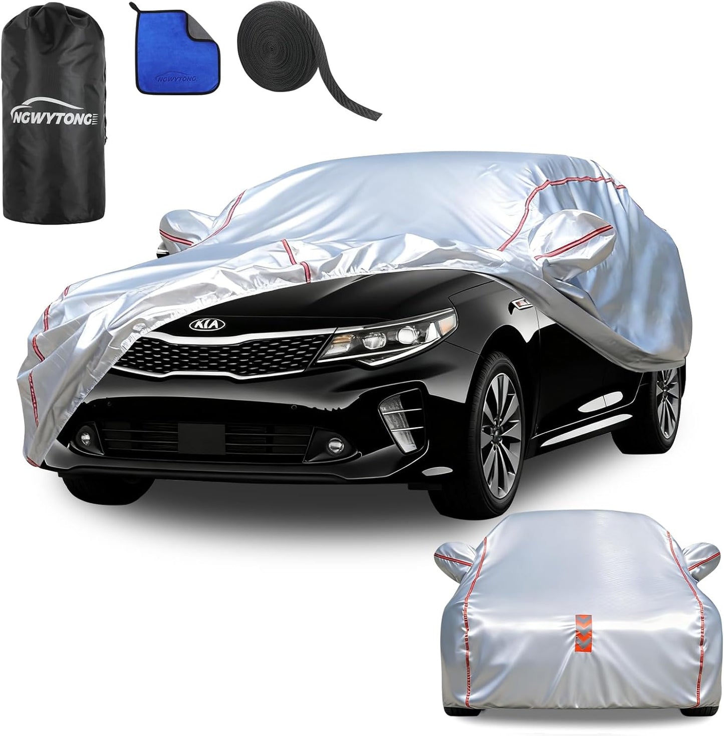 Car Cover for Sedan, Waterproof All Weather Heavy Duty, 360° Underbody Wrap Windproof Design, Quick Install Outdoor Vehicle Cover, Fits 186-193 in
