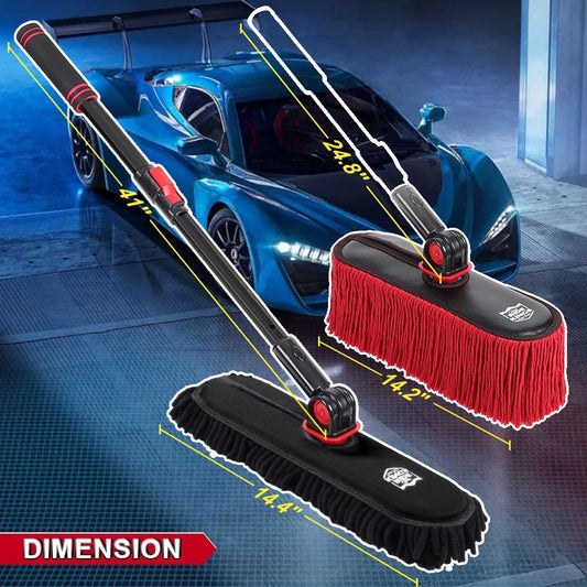 Car Cleaning Supplies Duster, Exterior Scratch Free, Soft Brush Kit for Truck SUV RV Motorcycle, Wax Cotton Hair, Extendable Handle, Car Feather Duster No Lint, Gifts for Men Women