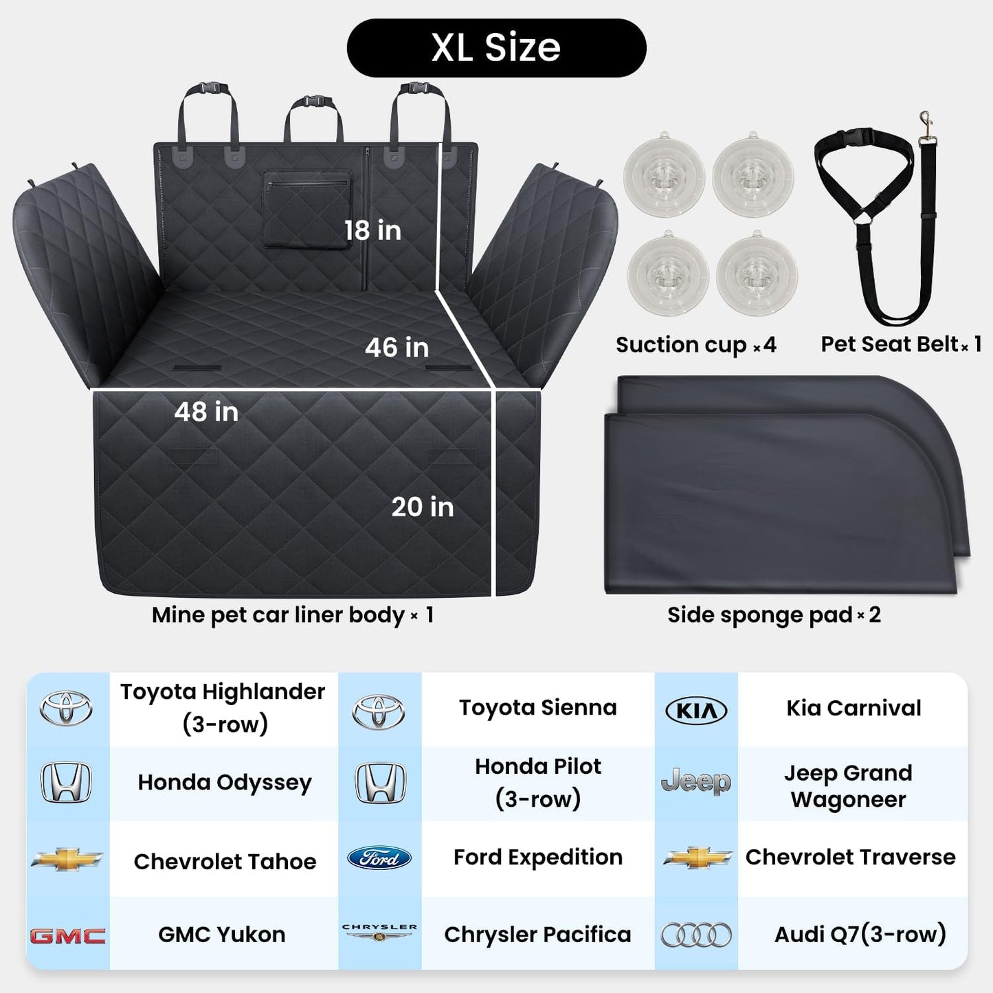 REEVAA SUV Cargo Liner for Dogs, Full Coverage Non-Slip Cargo Cover with Cushioned Sides to Protect Your Dog, Waterproof & Durable, Machine Washable Trunk Protector Mat (M, Black)