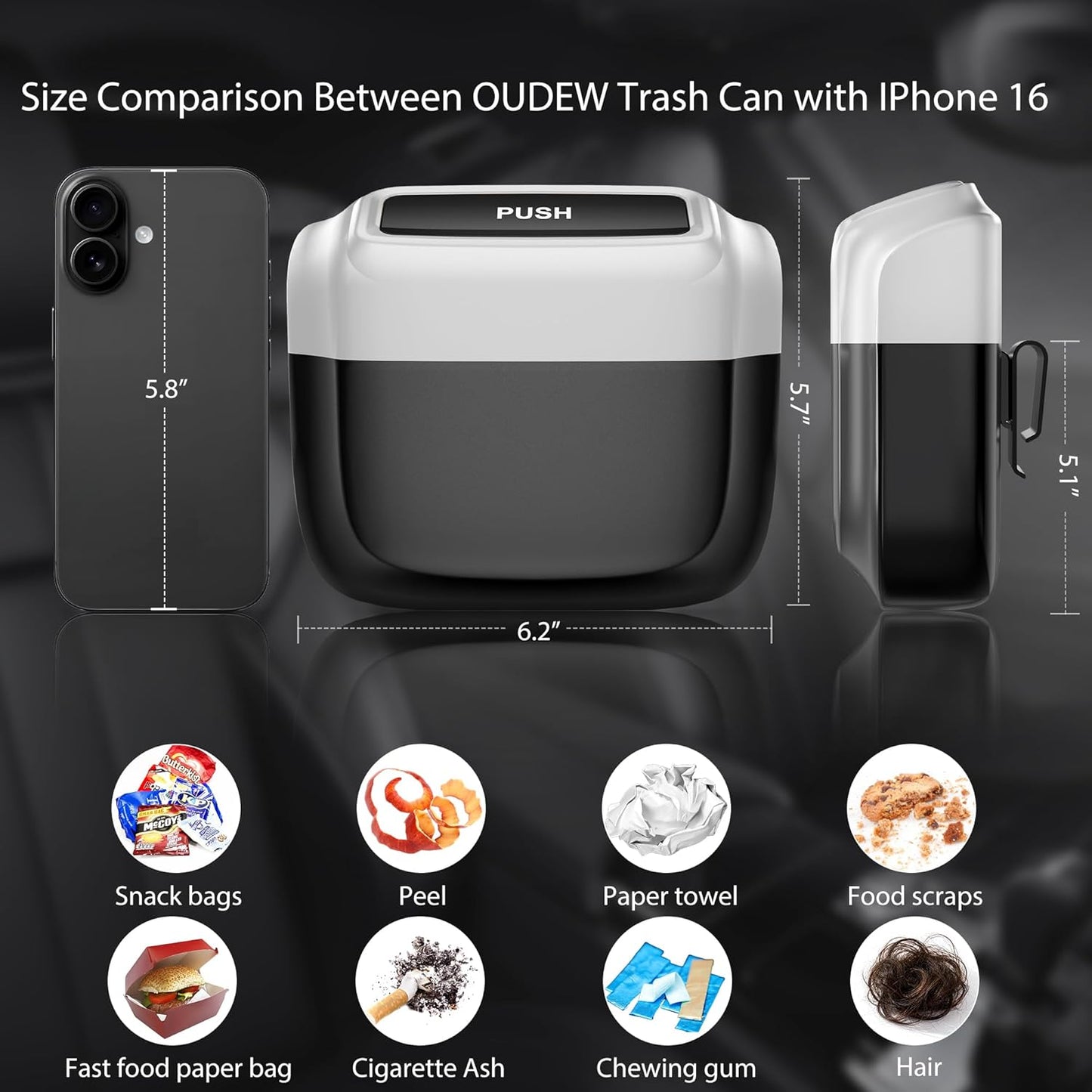 2 Packs Car Trash Can with Lid，Built-in Storage Garbage Bag，Leakproof Vehicle Trash，Car Accessories for Interior,Mini Garbage Bin for Automotive, Office, Kitchen,Bedroom，with 60pcs Trash Bags