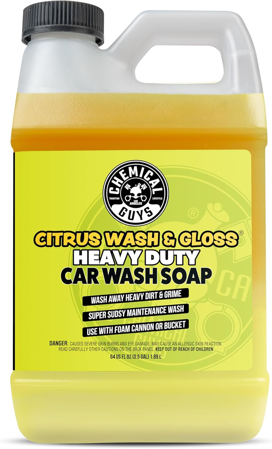 Chemical Guys Citrus Wash & Gloss Foaming Car Wash Soap - High Suds Formula Foam Cannon Soap for Foam Blasters, or Bucket Washes - Safe on Paint, Clear Coat, and Wax, Citrus Scent - 16 oz
