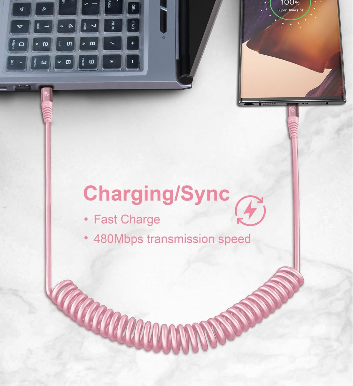 USB C to C Cable 3ft 2Pack Coiled USB C Charger Cable for Car Type C Fast Charging Cable for iPhone 17/16/15/Plus/Pro/Pro Max/Samsung Galaxy S23