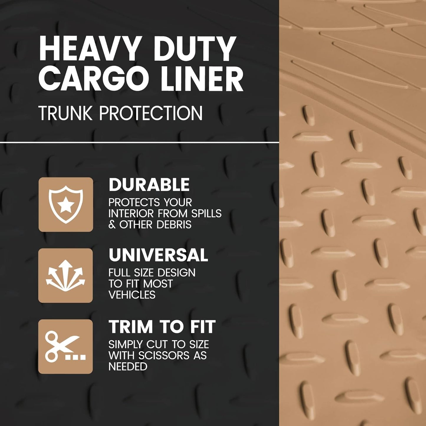 Heavy Duty Cargo Liner Floor Mat-All Weather Trunk Protection, Trimmable to Fit & Durable HD Rubber Protection for Car SUV Sedan Auto