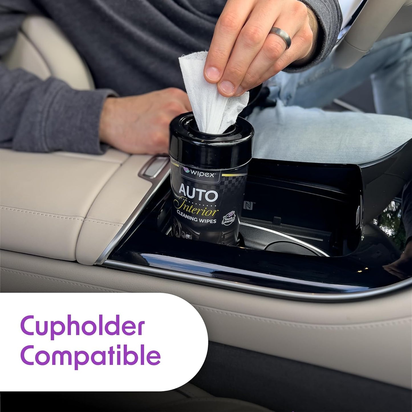 Wipex Auto Interior Car Cleaning Wipes - Plant Based Car Wipes - Lavender Essence, Safe for Vinyl, Rubber, Plastic, Leather, Chrome, Non-Greasy Matte Finish, UV Protectant, 40Ct Car Detailing Supplies