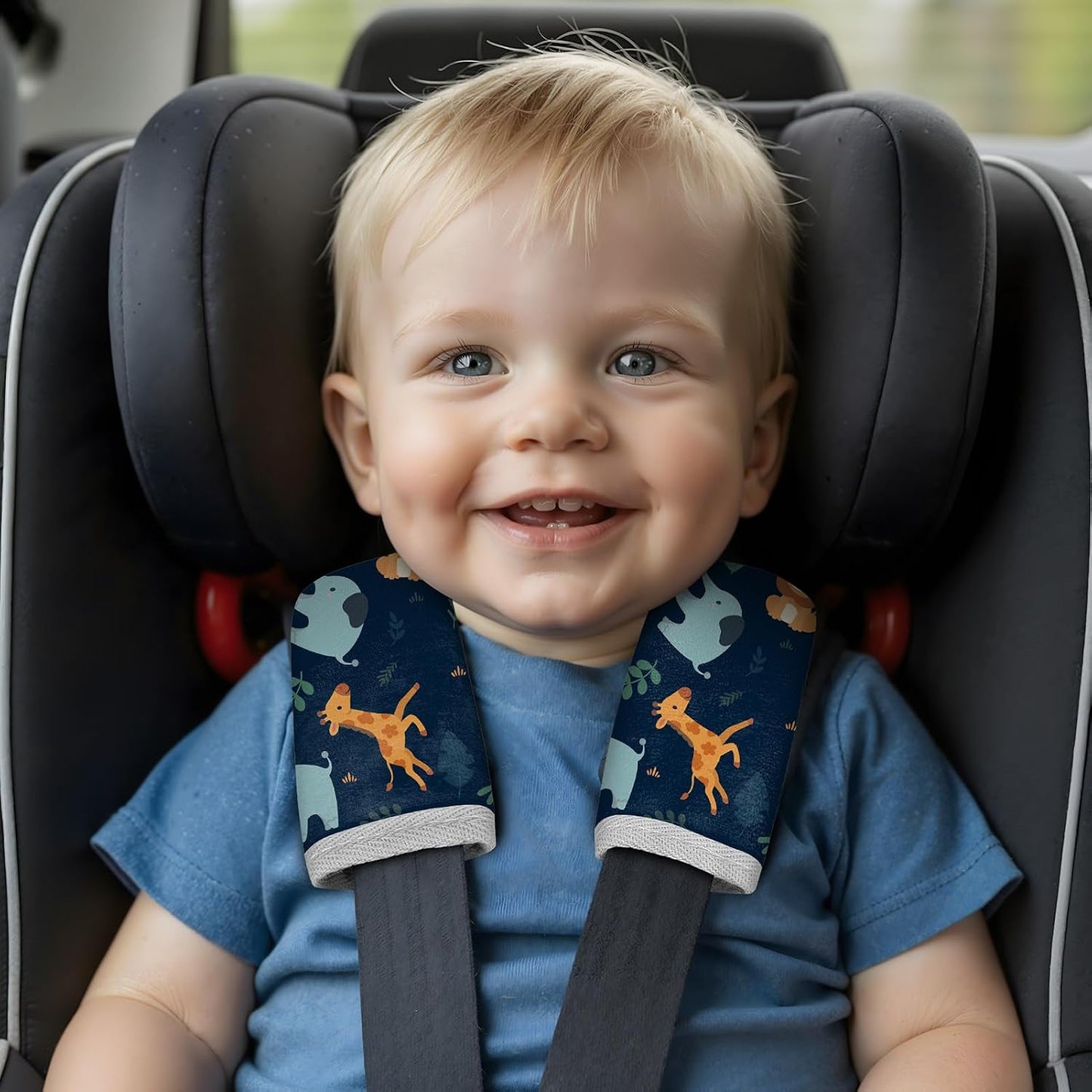Seat Belt Cover Pad for Baby, Soft Seatbelt Cushion Covers for Kids 2Pcs Car Seat Strap Shoulder Pads for All Car Seats, Stroller, High Chair,Blue Dinosaur
