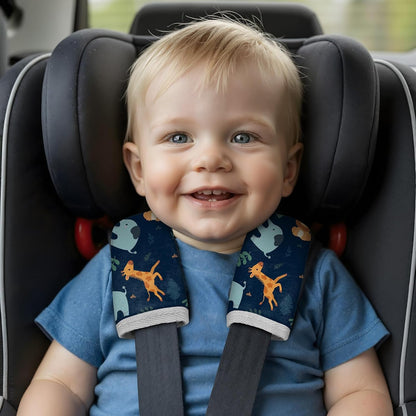 Seat Belt Cover Pad for Baby, Soft Seatbelt Cushion Covers for Kids 2Pcs Car Seat Strap Shoulder Pads for All Car Seats, Stroller, High Chair,Blue Dinosaur