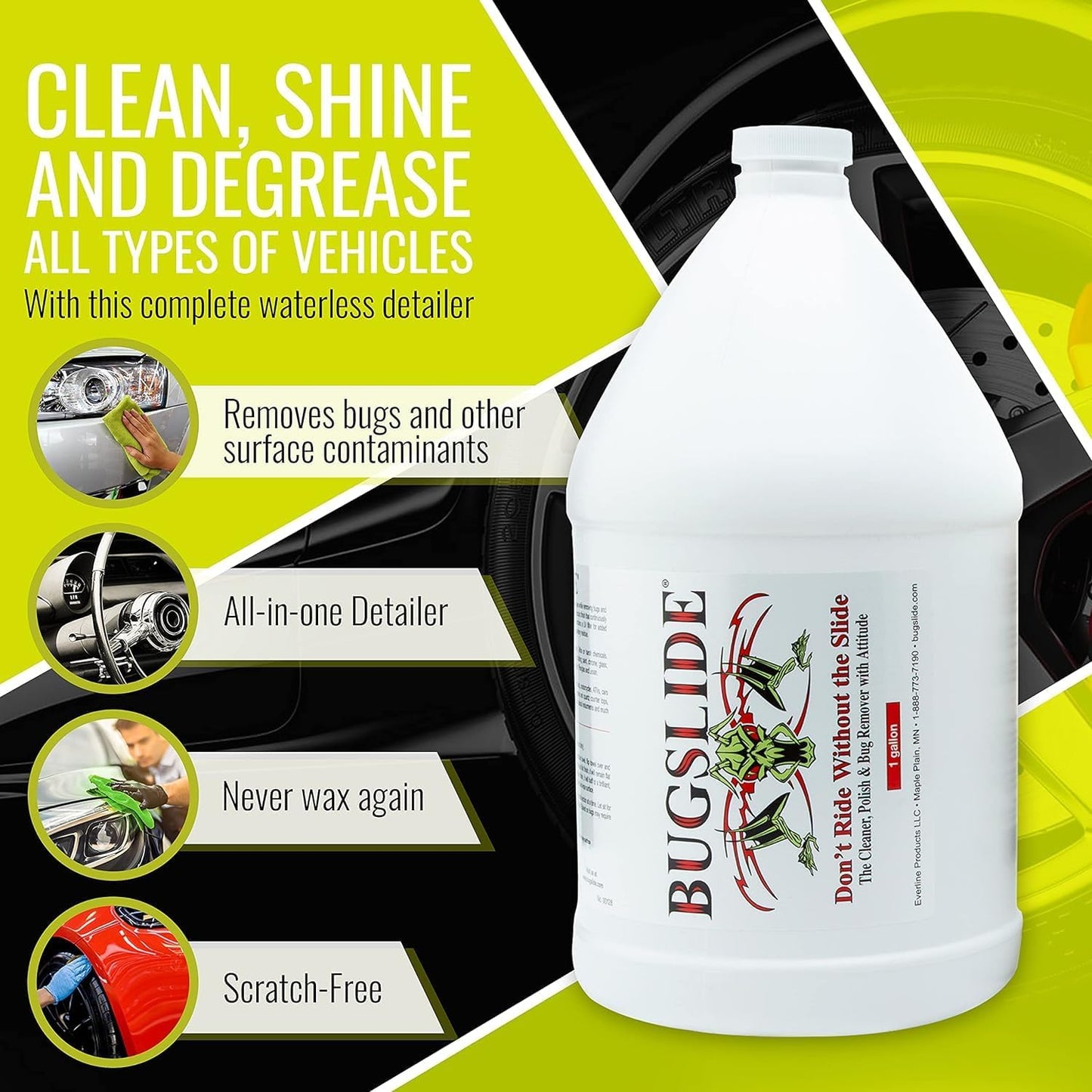 BugSlide Bug Remover – All Purpose Car Cleaner & Detailer Spray, For Vehicle Interior & Exterior Use, Shines, Degreases, Polishes, Wipes Away Bugs on Plastic, Metal,Glass, Windows, Mirrors, 32 oz