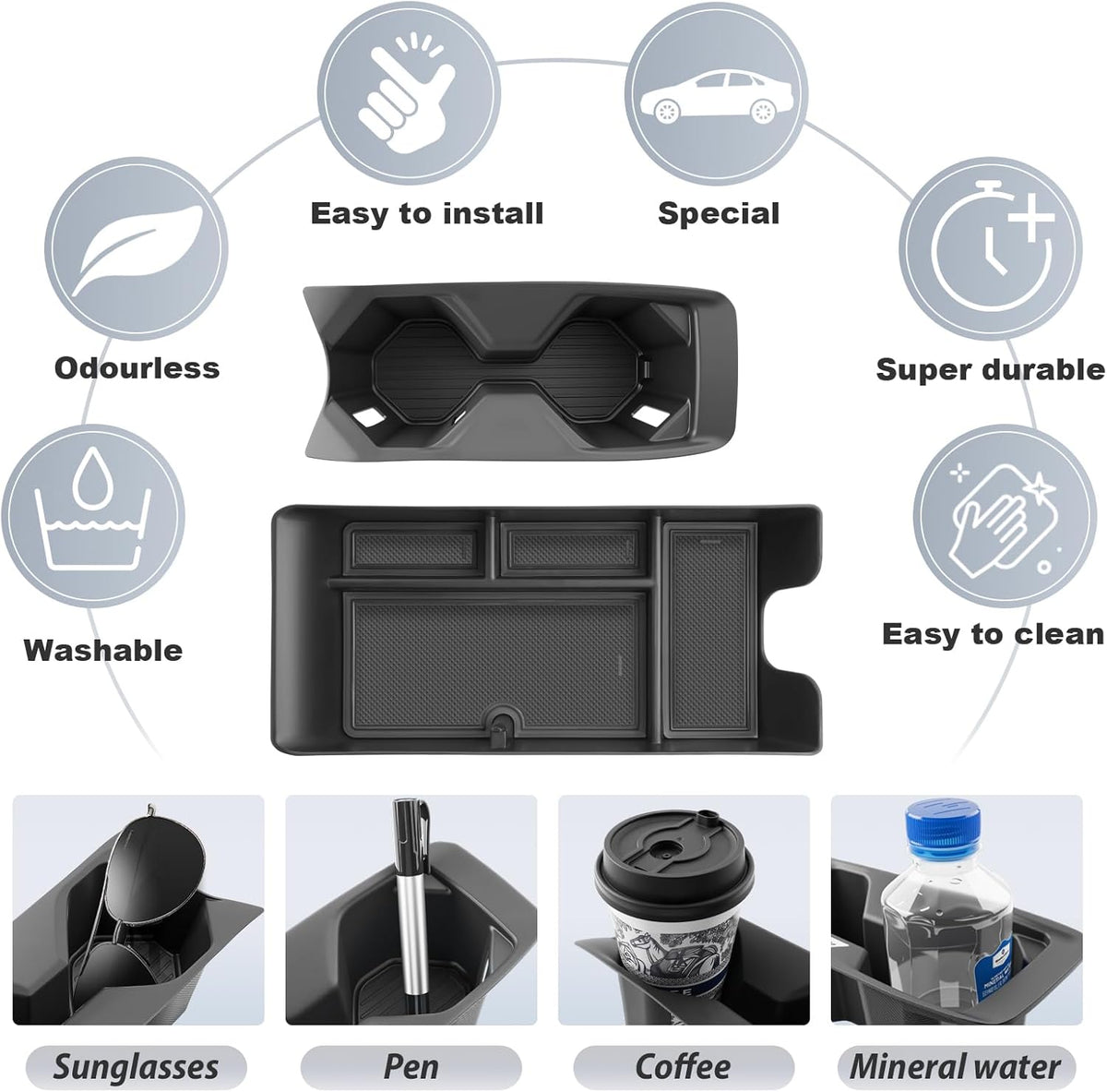 SKTU 2-Pack 2023 2024 2025 2026 Lexu s RX350 Center Console Organizer for 2023-2026 Lexu s RX350/RX450h/RX500h Console Tray 2023 2024 2025 2026 RX350 Accessories with Sunglasses Holder [Double Layers]