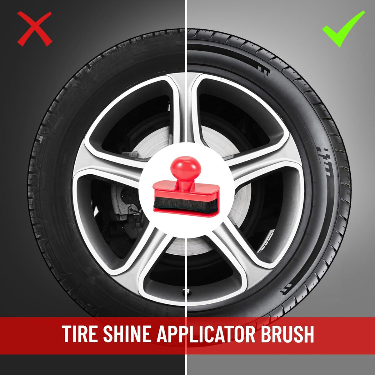 Car Tire Shine Applicator,Vegan Tire Shine Applicator with Curved Brush Head - Large Automotive Tire Dressing Applicator Brush with Storage Stand for Tire Detailing, 3.6 Inch Length (Black)
