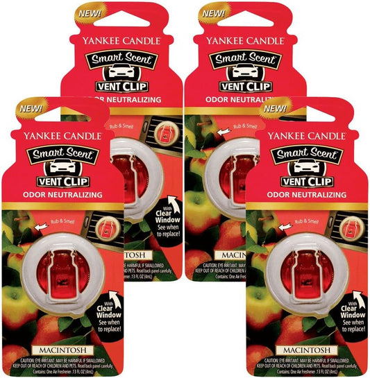 Yankee Candle Car Freshener Smart-Scent Vent Clips, 4-Pack (Macintosh)