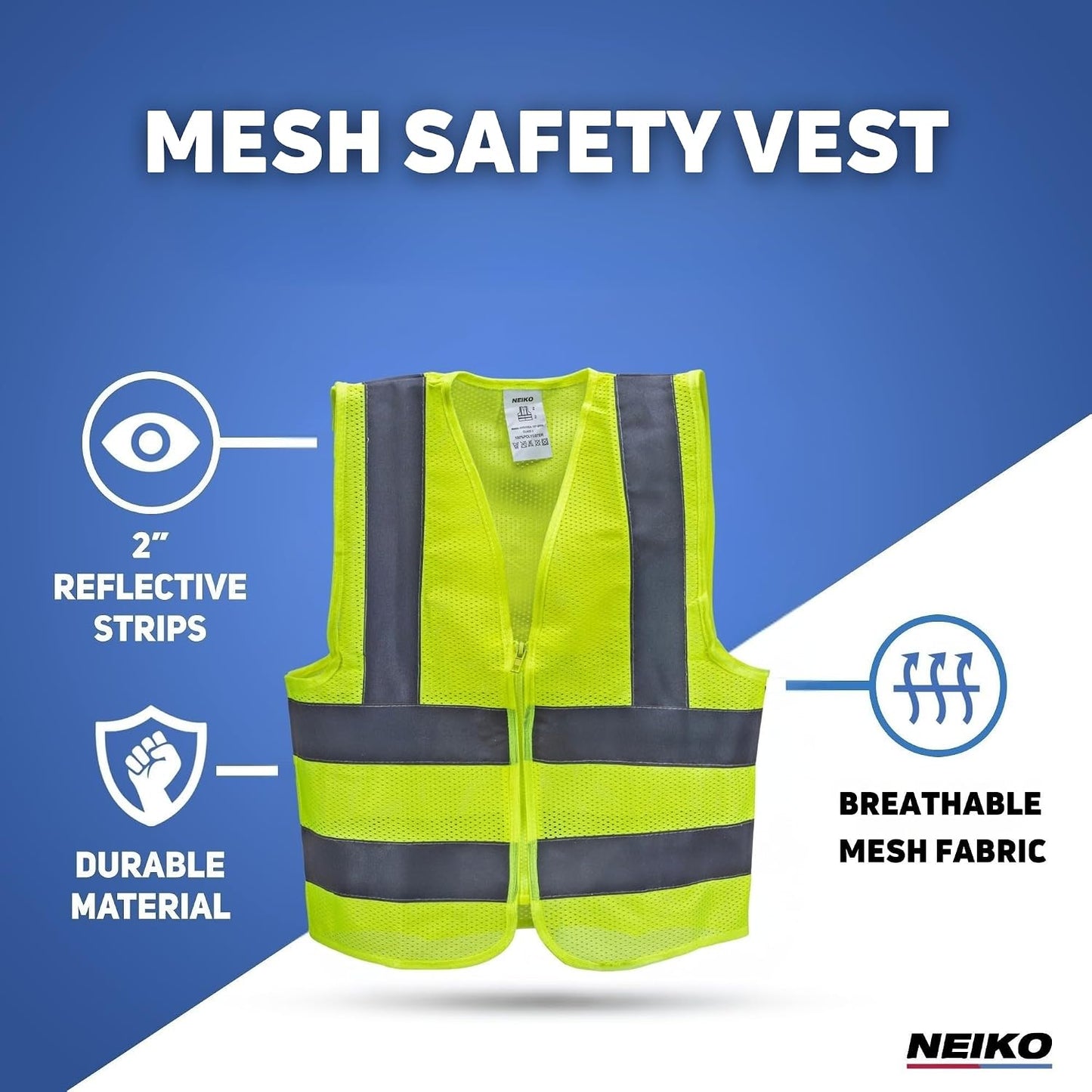 Neiko High Visibility Safety Vest, ANSI Class 2, No Pocket