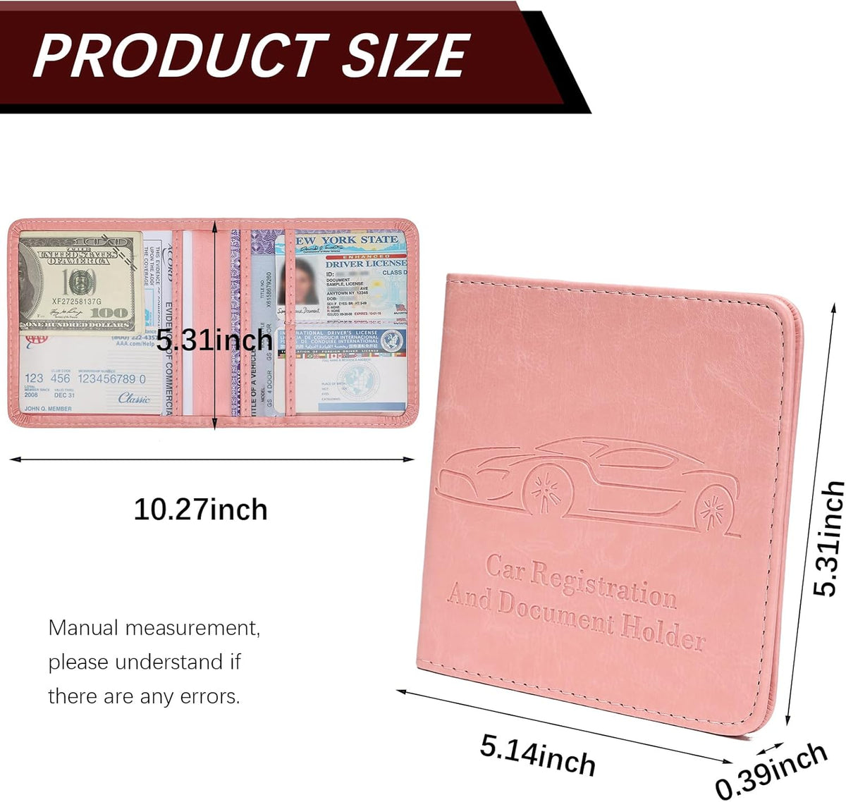 Registration and Insurance Card Holder, Vehicle Glove Box Car Organizer with Magnetic Closure, Interior Car Accessories for Documents, Cards, License Storage, 1-Pack Red