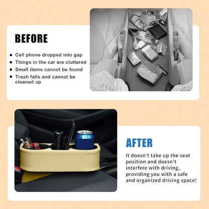 Car Cup Holder, PU Leather Auto Front Seat Organizer, Multifunctional Cup Drink Holders, Gap Filler Storage Box Coin Bucket Console Side Pocket Cell Mobile Phone Holder (Black)