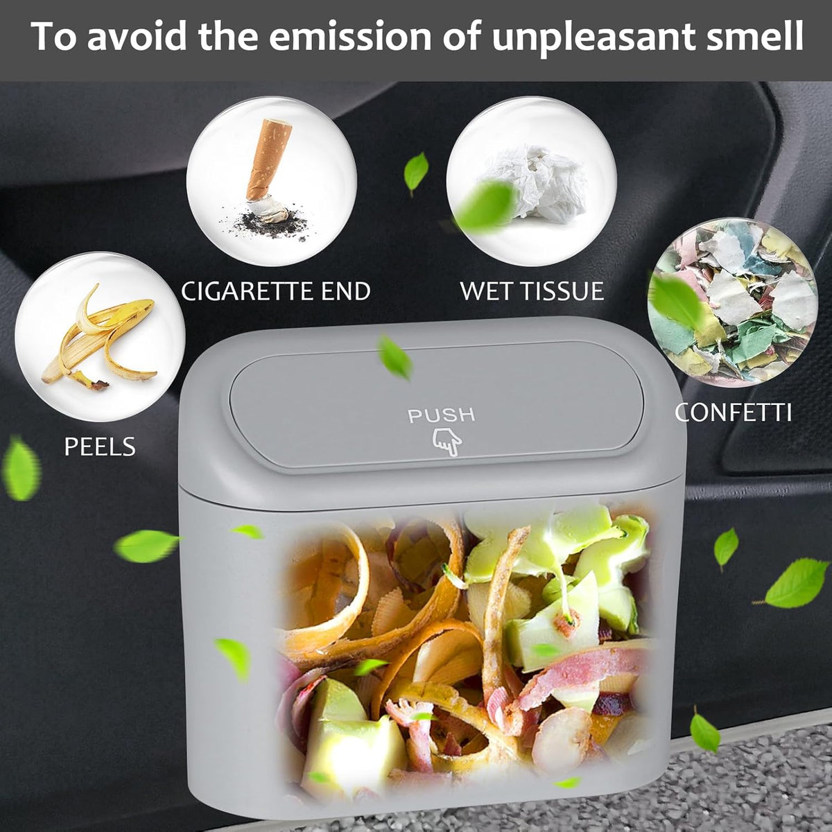 Accmor Car Trash Can with Lid, Mini Auto Dustbin Garbage Organizer Holder 2 Packs, Automotive Storage Container Bin with 60 Pcs Bags for Vehicle, Home, Office