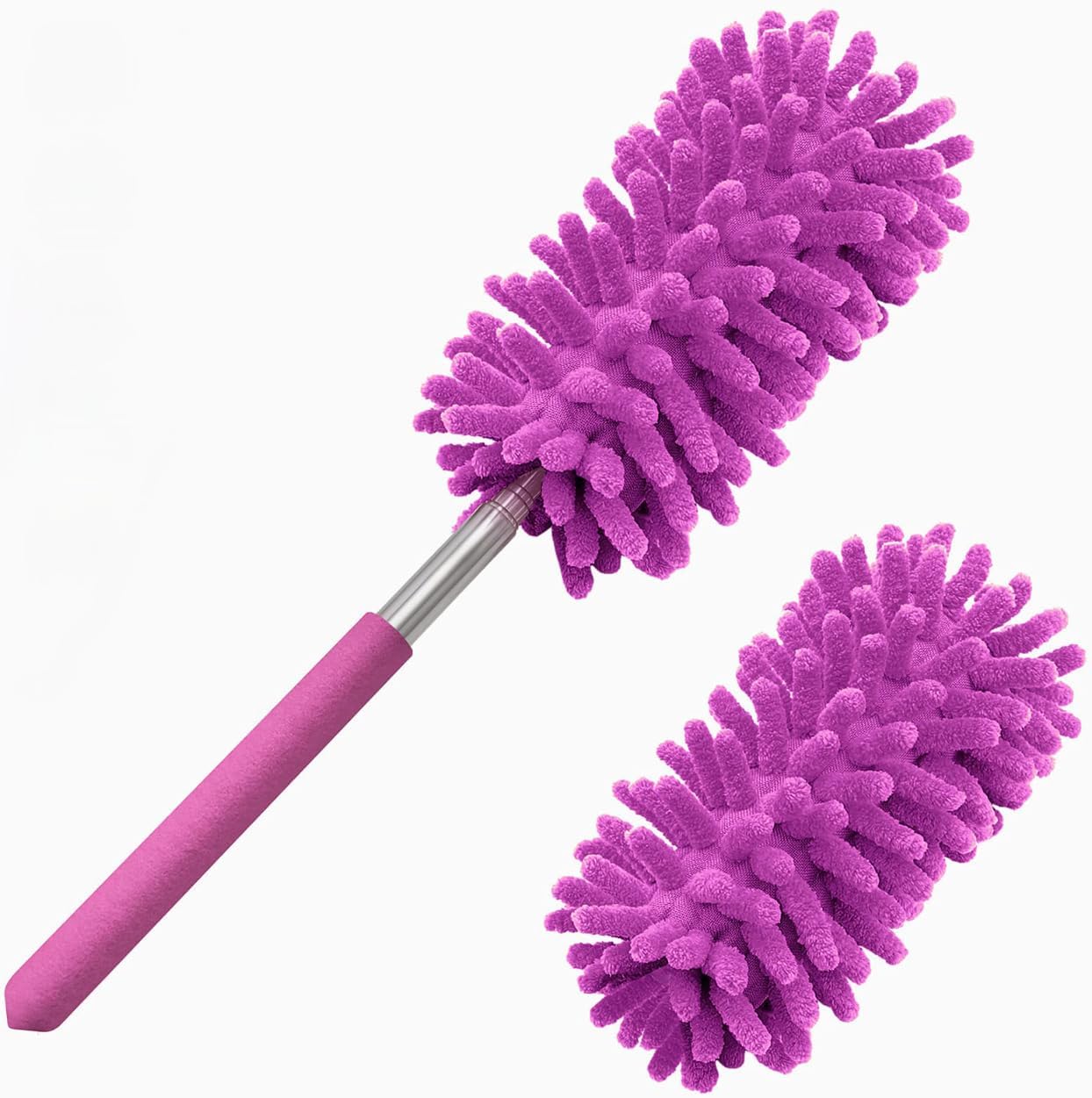 Microfiber Duster for Cleaning, Tukuos Hand Washable Dusters with 2pcs Replaceable Microfiber Head, Extendable Pole, Detachable Cleaning Supplies for Office, Car, Window, Furniture, Ceiling Fan