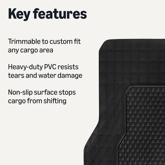 Amazon Basics Cargo Liner Floor Mat, All Weather Trunk Protection, Trimmable to Fit, Black