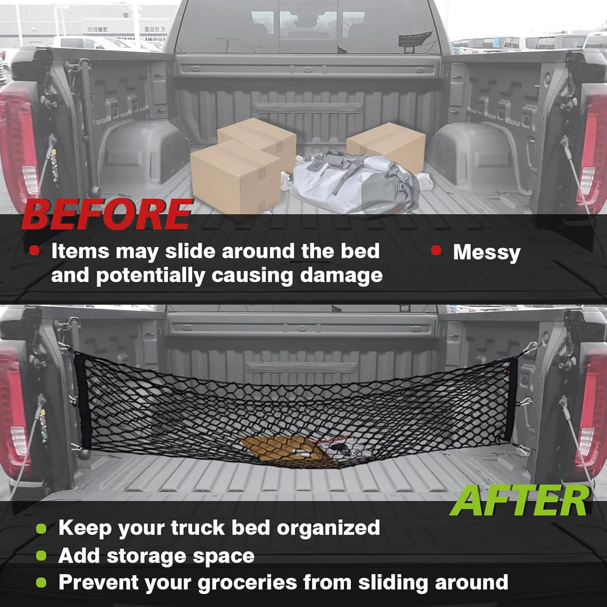 Muslogy Truck Bed Cargo Net Trunk Netting Compatible with 2023-2025 2026 Honda CR-V Accessories, Pickup Cargo Organizer SUV Sedan Storage Net w/Heavy Duty Carabiners - Colors A