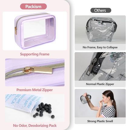 PACKISM Clear Makeup Bag - TSA Approved Toiletry Bag for Carry-on & Checked Luggage, Water Resistant Car Storage Organizer with Reinforced Seams