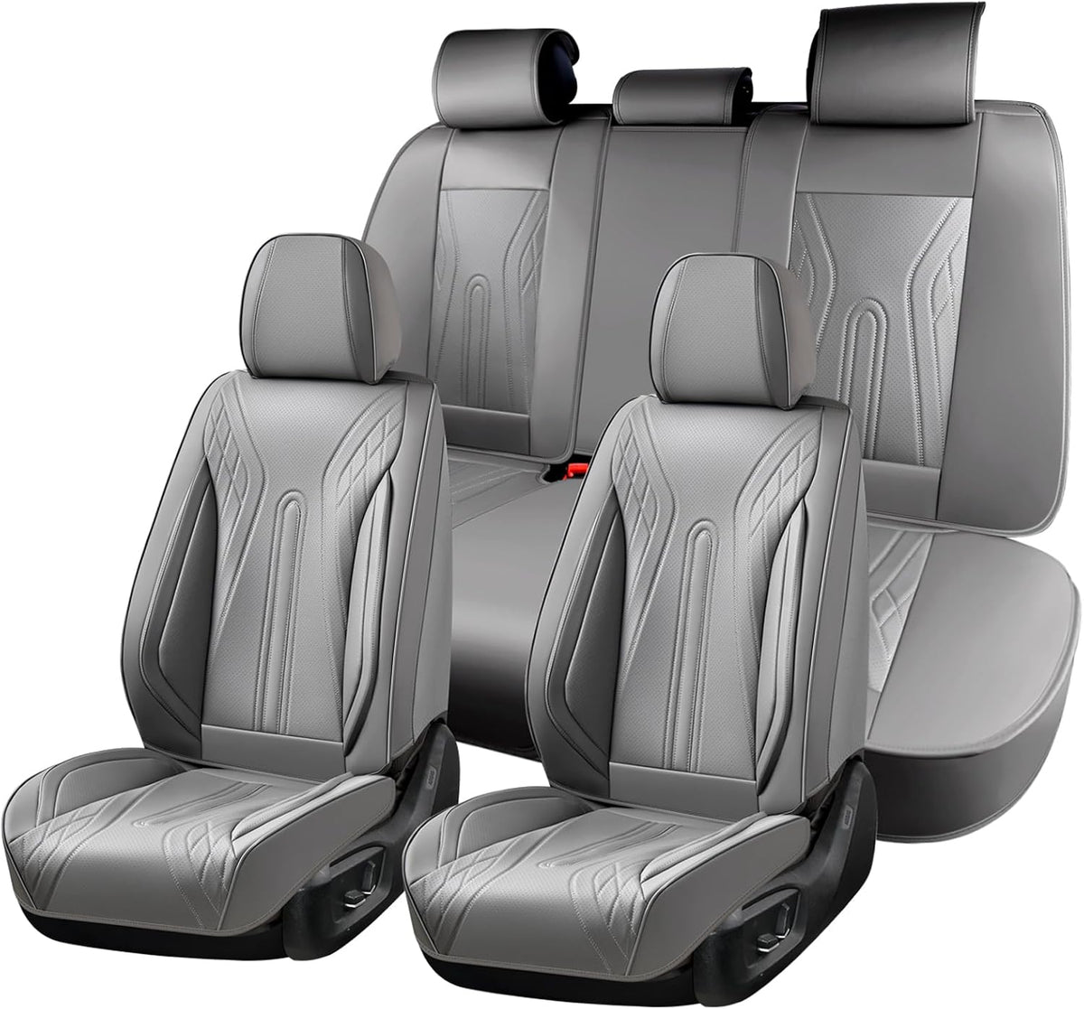 Huidasource Coffee Seat Covers Full Set, Universal Fit for Most Cars Trucks SUV, Full Coverage Leather Seat Cover, Airbag, Cupholder Compatible, Velcro Adjustable, Heaating/Cooling Function Retain