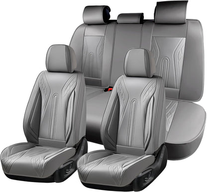 Huidasource Coffee Seat Covers Full Set, Universal Fit for Most Cars Trucks SUV, Full Coverage Leather Seat Cover, Airbag, Cupholder Compatible, Velcro Adjustable, Heaating/Cooling Function Retain