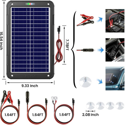 POWOXI Upgraded 7.5W-Solar-Battery-Trickle-Charger-Maintainer-12V Portable Waterproof Solar Panel Trickle Charging Kit for Car, Automotive, Motorcycle, Boat, Marine, RV,Trailer, Snowmobile, etc.