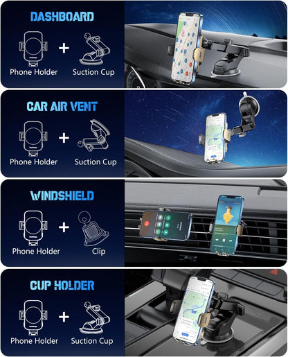 3-in-1 Wireless Car Charger Mount, 15W Fast Charging Auto-Clamping Phone Holder for iPhone 17 16 15 14, Samsung Galaxy S24 S23, Dashboard, Vent & Windshield Car Mount(Black)