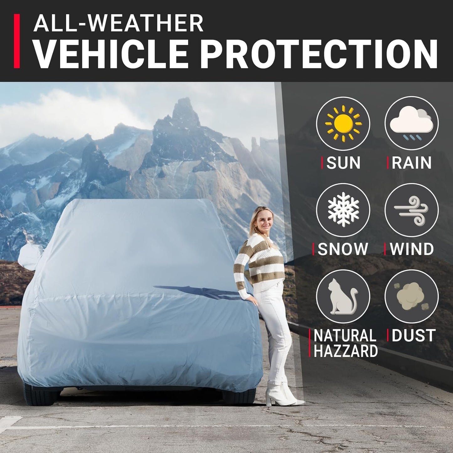 iCarCover 15-Layer Car Cover Waterproof All Weather | Premium Quality Car Covers for Automobiles, UV Protection, El Camino, Impala, Bel Air, Monte Carlo, Galaxie, Charger, Size C21 (See Size Chart) - Colors C
