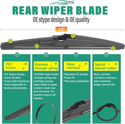 26" 16" 12" Windshield Wiper Blades Replacement for Toyota RAV4 2019 2020 2021 2022 2023 2024 2025 RAV 4 / Mazda 5 2006-2015 Premium All Weather Front Rear Wipers Set - OEM Quality (Pack of 3) - Colors C