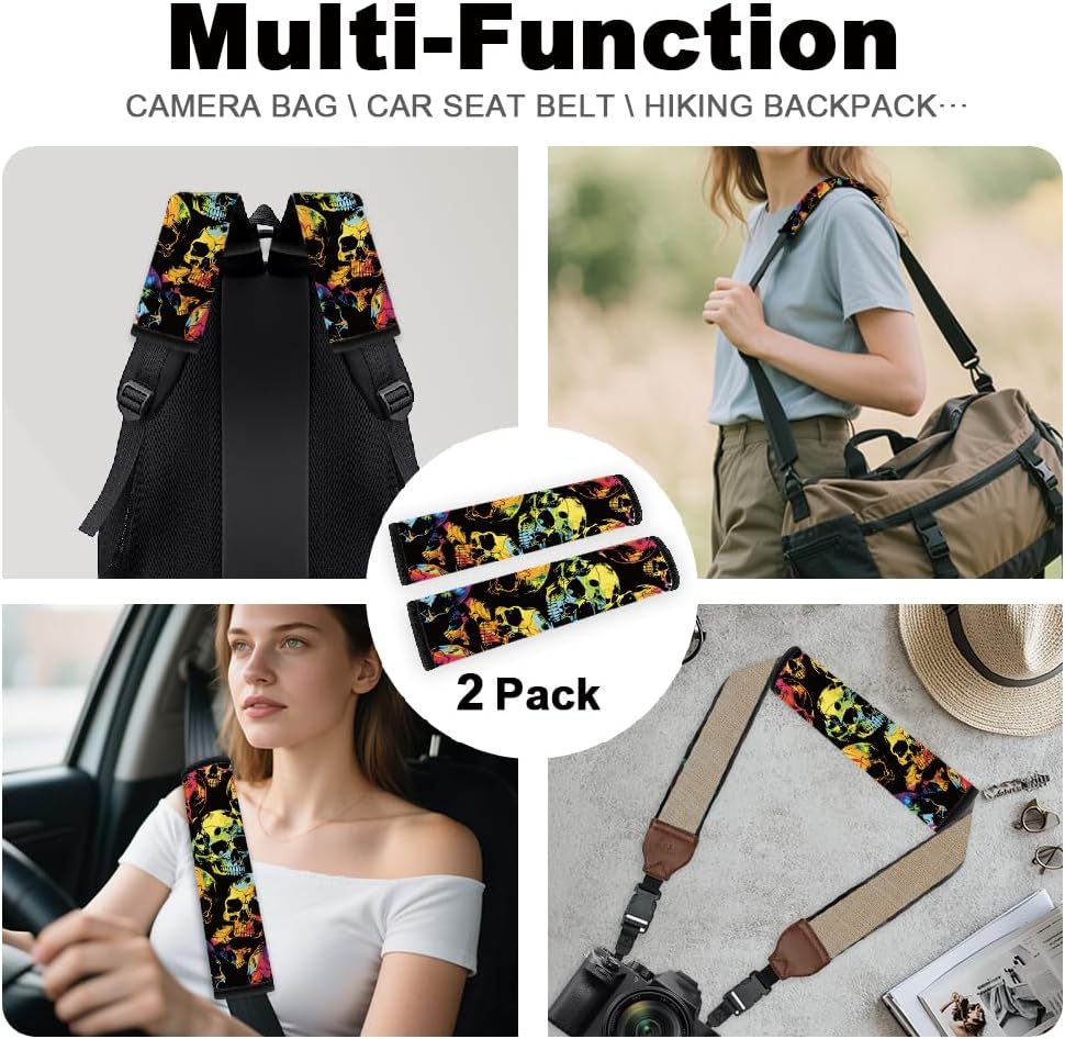 2Pcs Soft Auto Seat Belt Cover Pad Cute Cat Print Colorful Car Seatbelt Shoulder Cushion for Comfortable Driving, Compatible with All Cars' Seatbelt and Backpack Straps