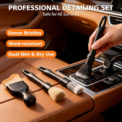 8PCS Car Detailing Brush Set, Ultra Soft Boars Hair Car Interior Detailing Brushes, Premium Car Wash Brush Kit for Professional Results ﻿Car Duster Interior or Exterior, Car Accessories Interior Tools