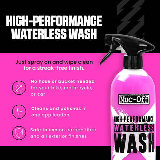 Muc-Off High Performance Waterless Bike Wash 750ml (Pack of 1) | Spray & Wipe Bike Cleaner | No Water Needed | Safe on Carbon Fibre | Cleans & Polishes with a Streak-Free Finish