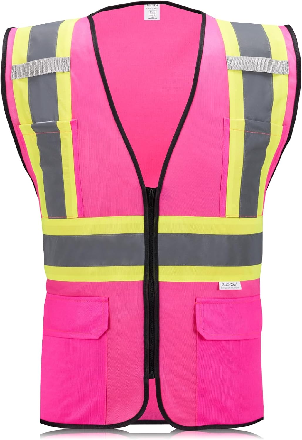 High Visibility Reflective Safety Vest with Zipper and Pockets Orange,M