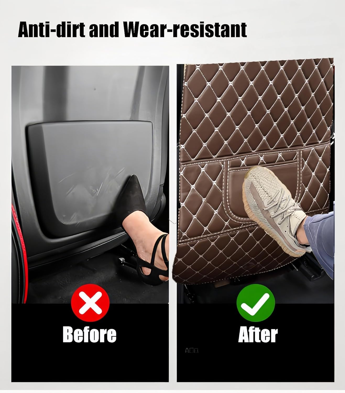Leatherette Car Seat Protector - 2 Pack Large Car Kick Mats with Storage Pockets Organizer Seat Back Cover Against Dirty Shoes & Scratches, Universal Fit for Most Vehicles (Black)