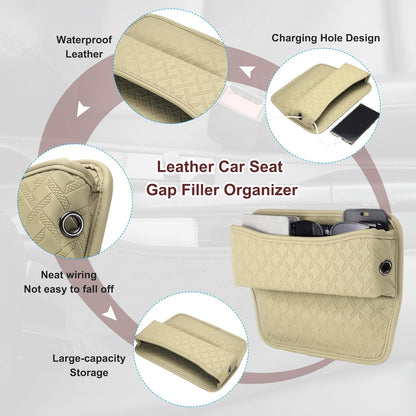 HARFINGTON 2pcs Car Seat Gap Filler Organizer 11.5 x 8 x 2.1 Inch Leather Universal Car Organizer Storage Box Between Seat and Console for Phone Sunglasses Keys, Brown