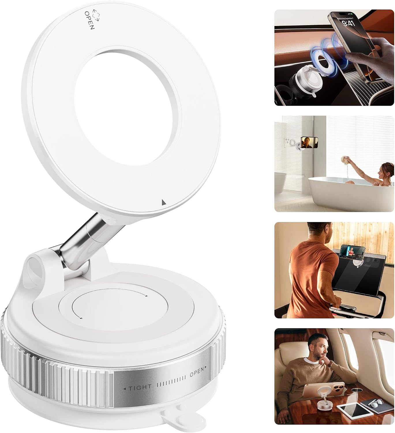 REOKILY 2026 Upgraded Vacuum Magnetic Car Phone Holder 360° Reinforced 96LBS Ultra Suction Cup Phone Mount for MagSafe Cell Phone Holders for Your Car/Gym/Mirror Mount for iPhone & Android