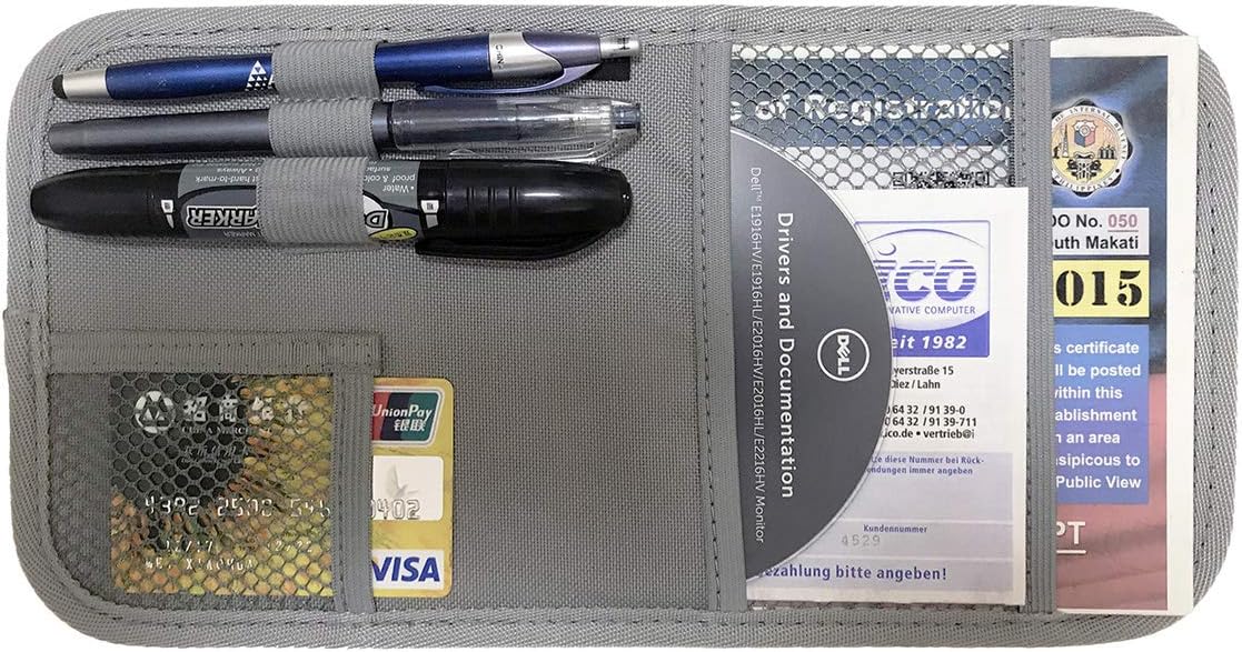 Car Sun Visor Organizer, Auto Visor Holder Interior Accessories Pocket Organizer - Car Registration Holder Document Storage Pouch Pen holder - Grey