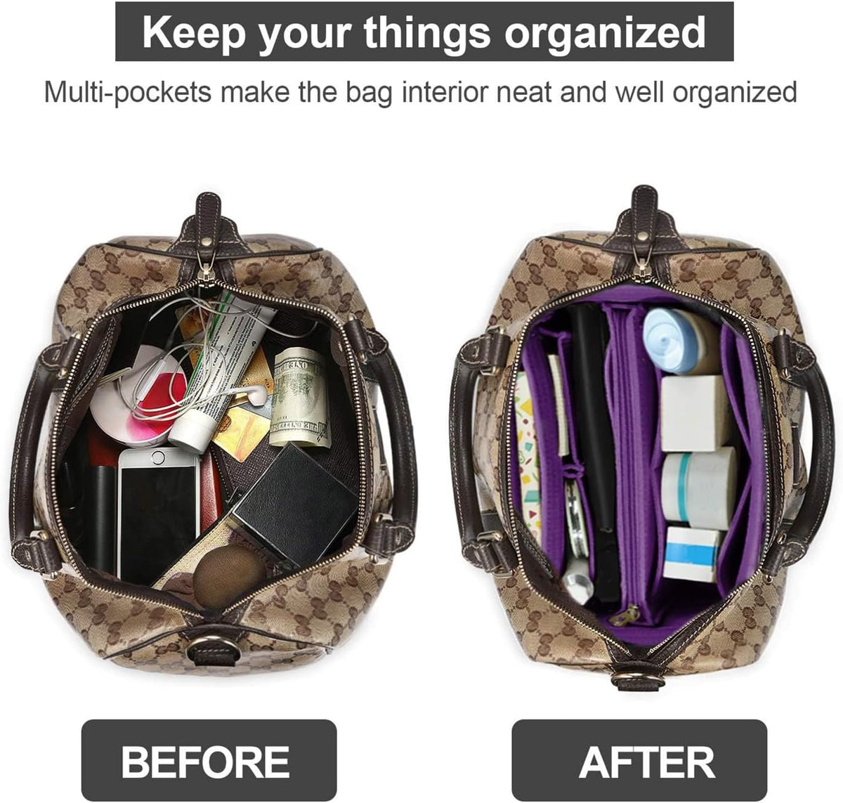 OMYSTYLE Purse Organizer Insert, Felt Tote Bag Organizer Insert with 5 Sizes, Handbag Dividers for Inside Purse, Compatible with Longchamp, Neverful, Speedy and More