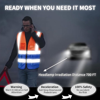 Reflective Mesh Safety Vest, Breathable Hi Vis Vest Construction Work with 5 Pockets and Zipper for Men Women