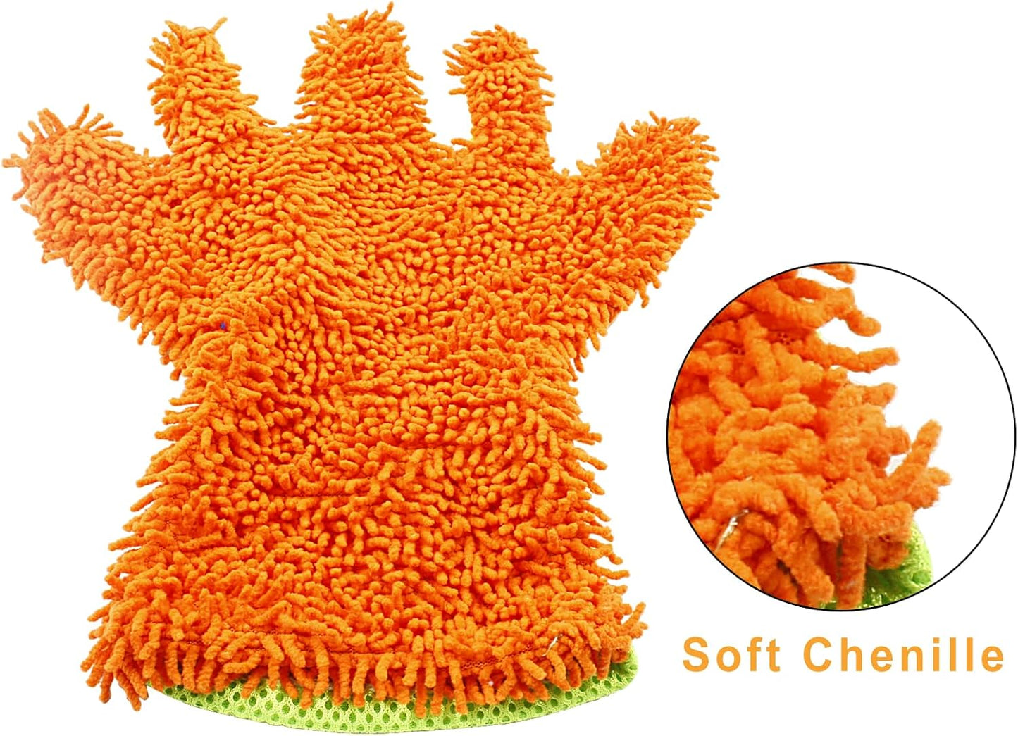 BokWin 2-Pack Car Wash Mitt Scratch Free, 5-Finger Microfiber Wash Mitts, Car Interior Exterior Cleaning Gloves, Auto Chenille Washing Sponge Kits for Cleaning Wheel Tight Spot