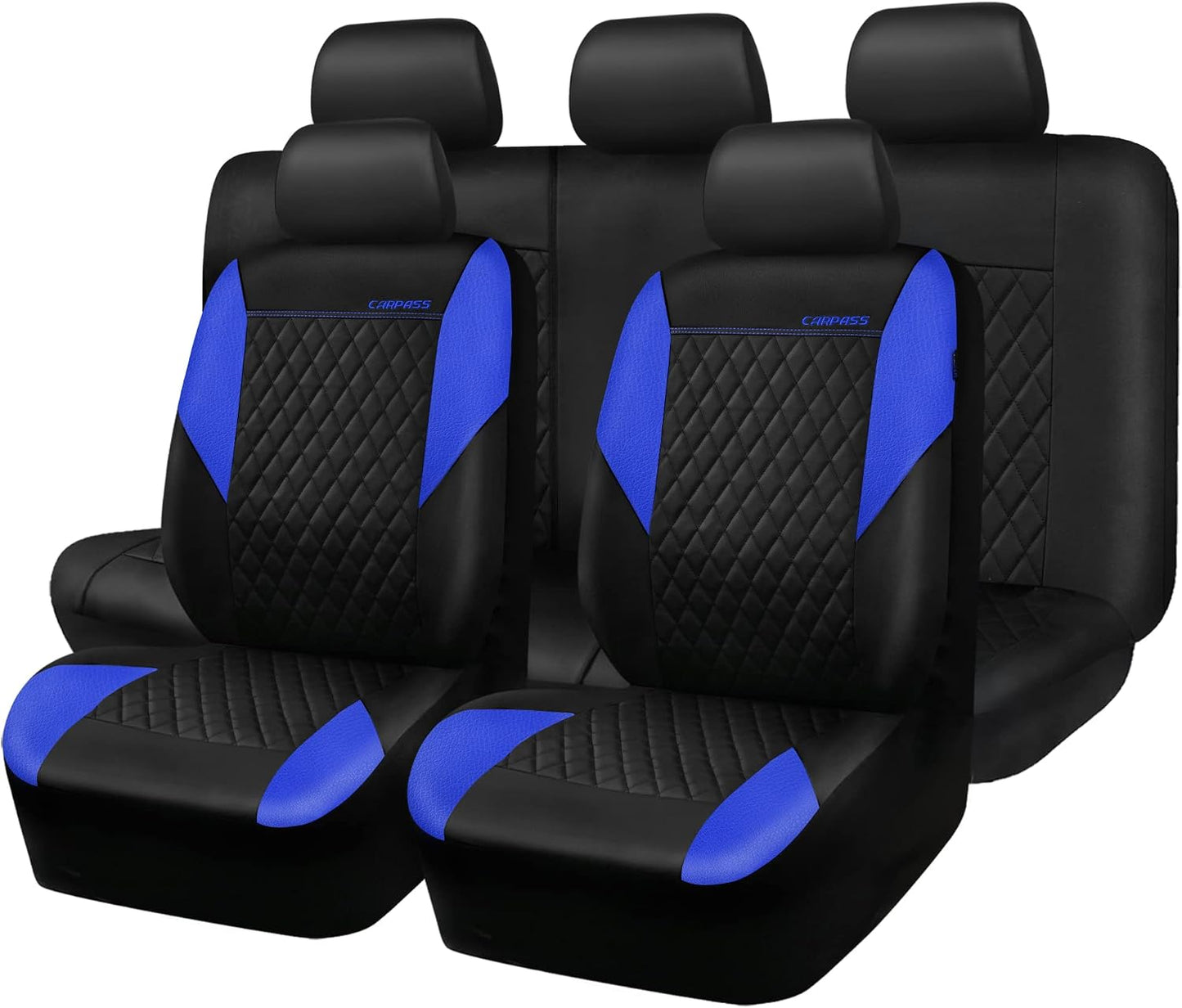 CAR PASS Quilting Leather Seat Cover Two Front Seats Only, Universal Fit Automotive Front Seat Covers Waterproof Deluxe PU Premium Vinyl Luxury for Cars Sedan Van SUV Airbag Compatible 2 Pieces,Black